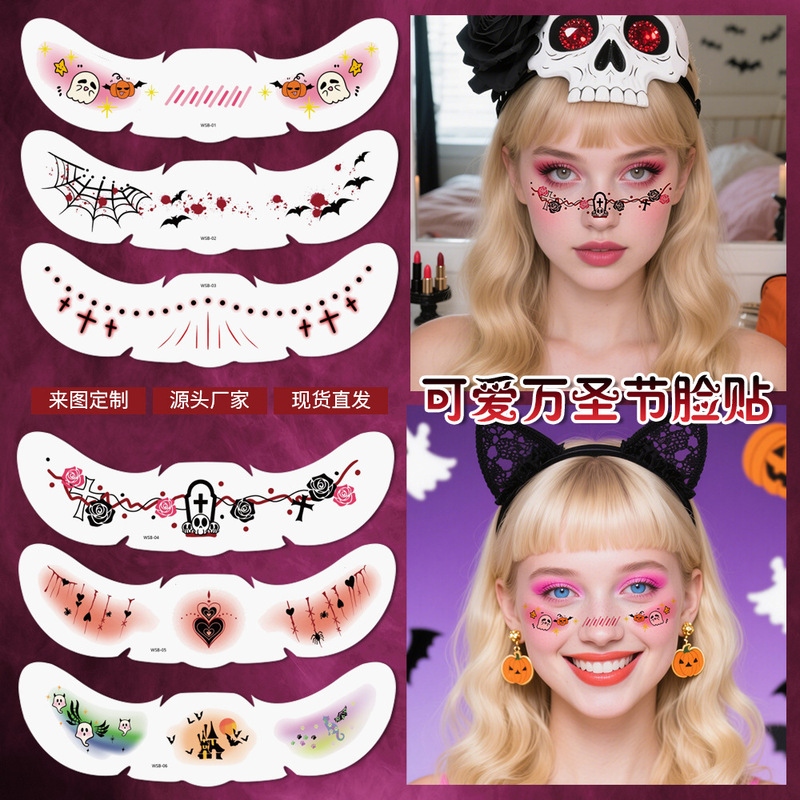 Cross-Border New European and American Cartoon Halloween Face Stickers High-End Dance Party Face Decoration Temporary Tattoo Stickers Cross-Border New European and American Cartoon Halloween Face Stickers High-End Dance Party Face Decoration Temporary Tattoo Stickers