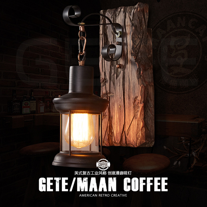 Retro creative LED wooden coffee sconce for living room for corridor