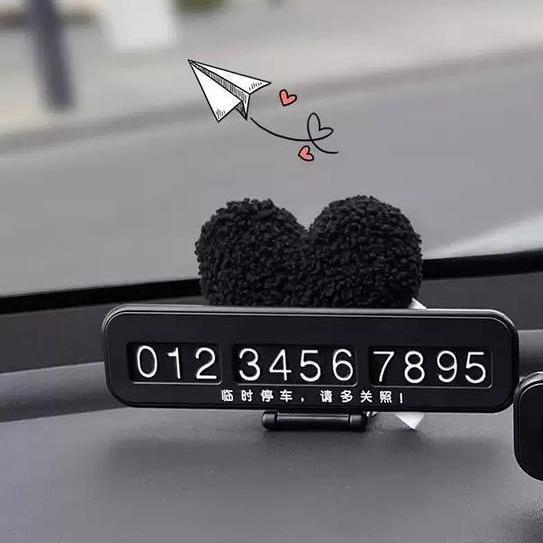 Rose Red Velvet Heart Temporary Parking Number Plate, High-End Car Moving Phone Plate, Creative and Personalized Car Interior Ornaments