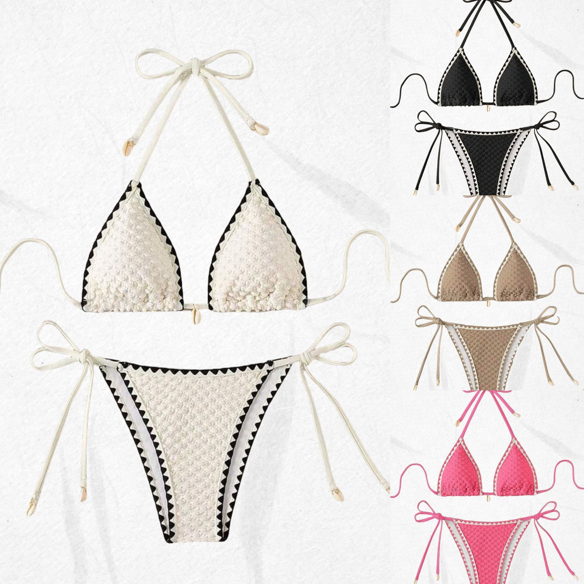 European and American New Swimsuits, Female Sexy Bikinis, Halter Straps, Beach Vacations, Amazon Cross-Border Swimsuits in Stock