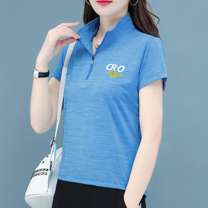 Quick-drying Ice Silk Short-sleeved T-shirt Women's 2023 New Summer Semi-cardigan Collar Large Size Stand Collar Running Sports Top Quick-drying Ice Silk Short-sleeved T-shirt Women's 2023 New Summer Semi-cardigan Collar Large Size Stand Collar Running Sports Top