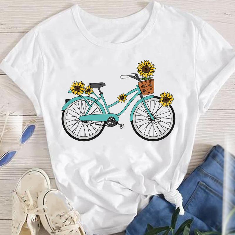 Frau T-shirt Kurzarm T-shirts Drucken Mode Blume display picture 8