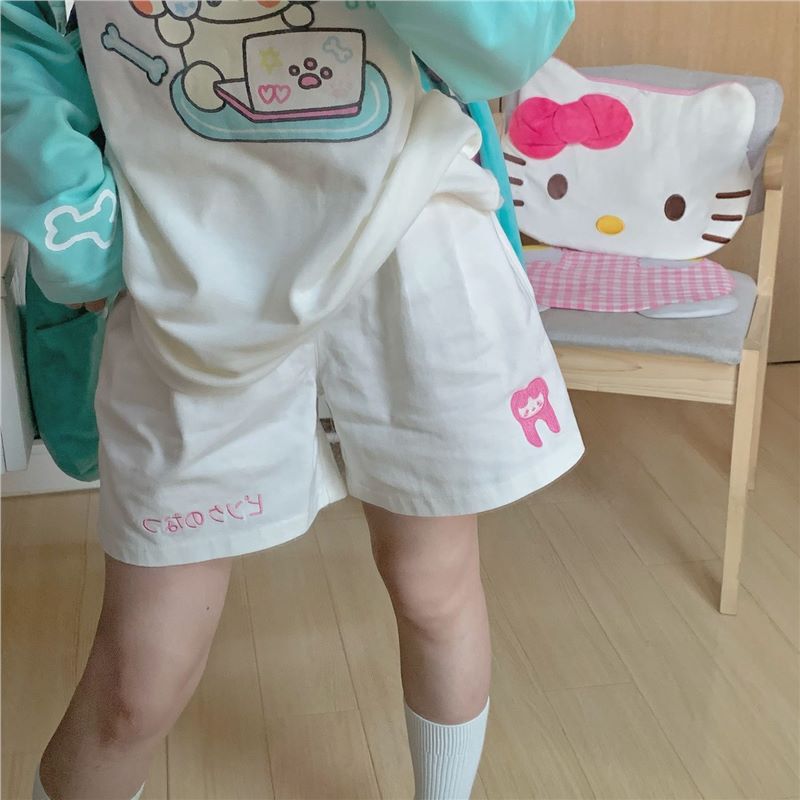 Sports Wide Leg Pants High Waist White Shorts Women's Japanese Soft Girl Cute Sweet Girl Loose All-match Niche Pants Sports Wide Leg Pants High Waist White Shorts Women's Japanese Soft Girl Cute Sweet Girl Loose All-match Niche Pants