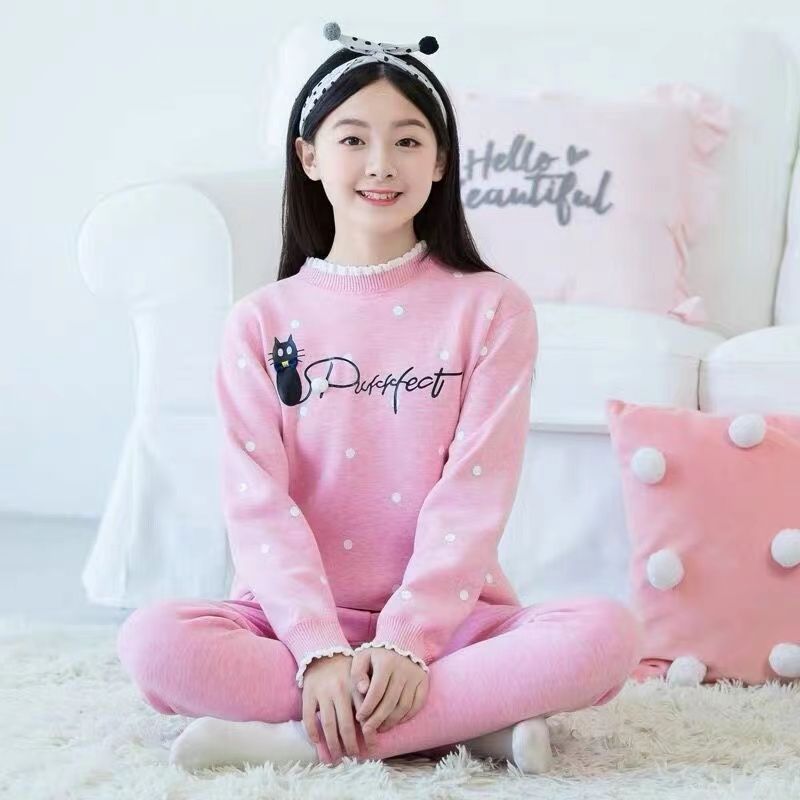 保暖衣套装加绒加厚女士秋冬季大童初中高中学生少女外穿秋衣秋裤