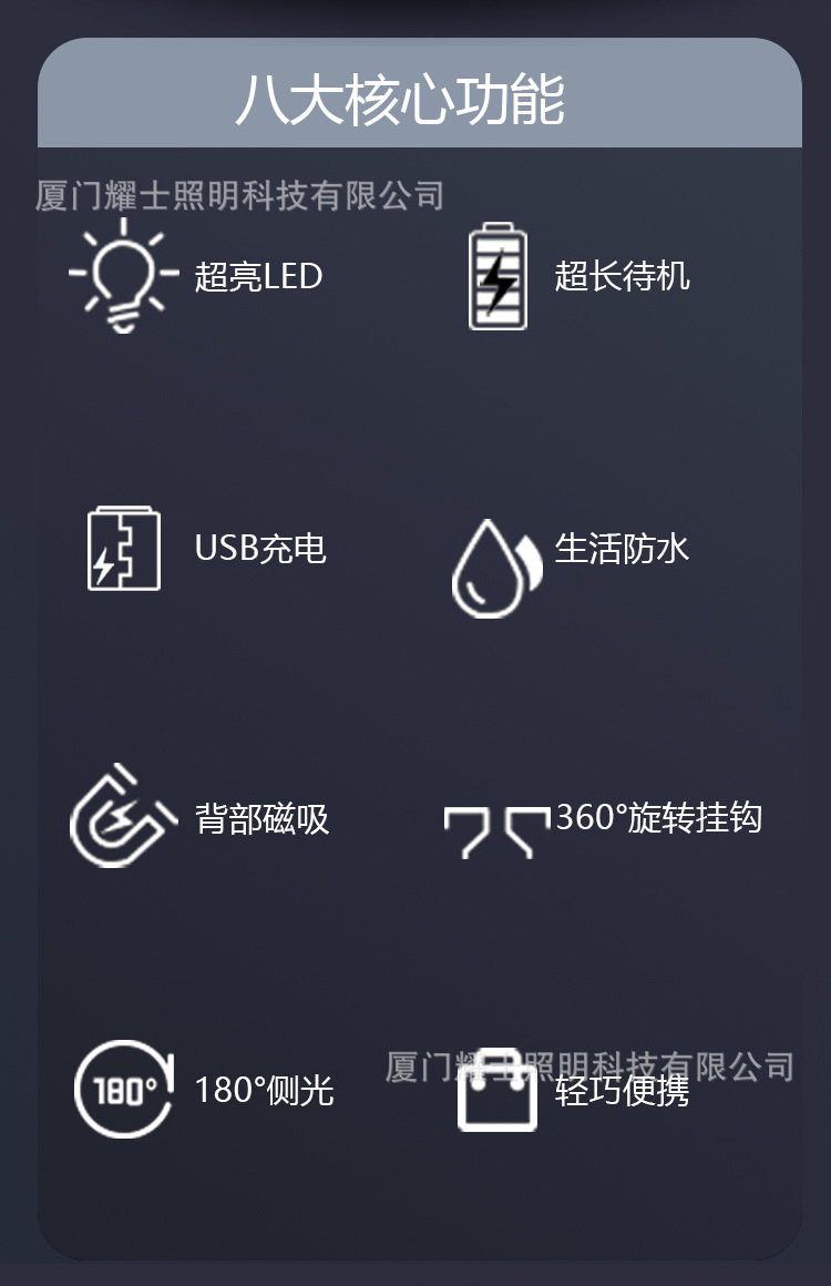 Led Work Inspection Light USB Charging Magnetic Hook Rubber-Coated Auto Repair Light Maintenance Magnetic Charging Cob Rechargeable