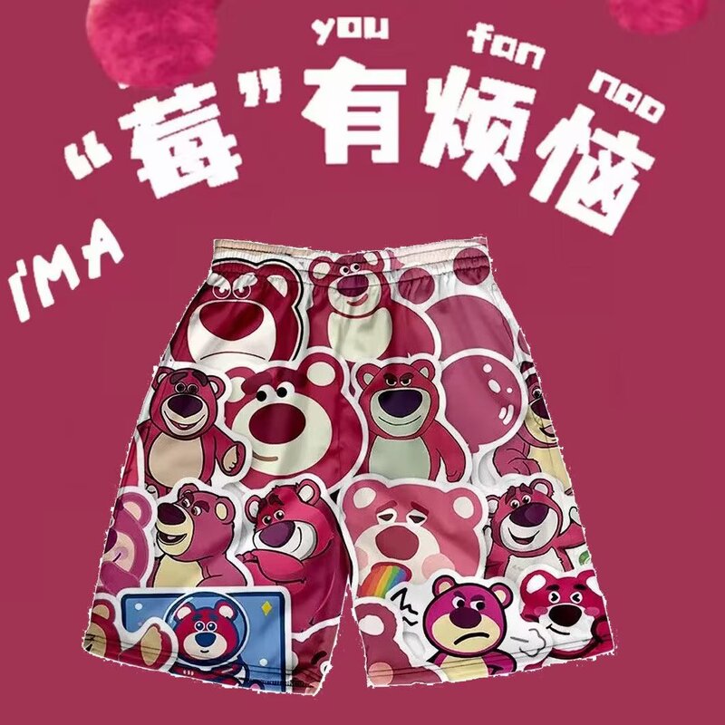 2023 Summer thin loose shorts cartoon new cute strawberry bear