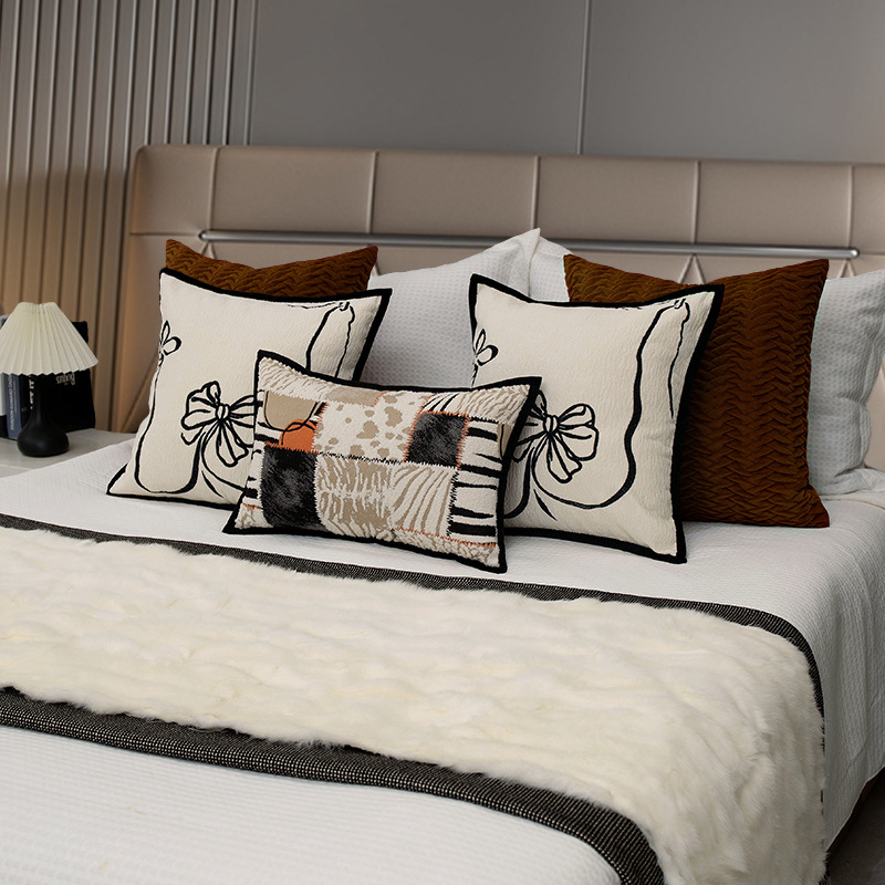 Modern Light Luxury Soft Decoration Embroidered Pillow Model Room Exhibition Hall Bedding Multi-Piece Set Combination Hotel B&B Sofa Cushion