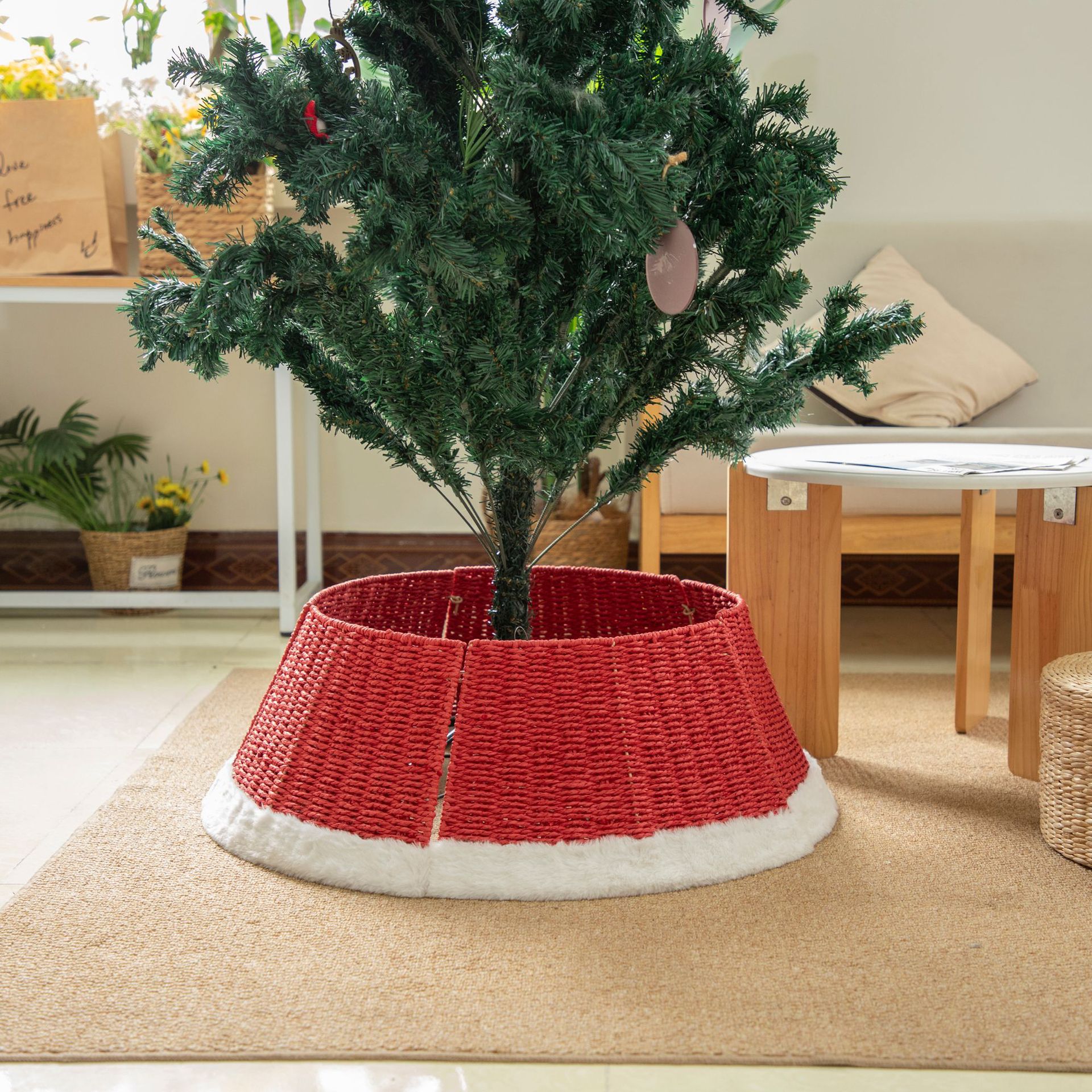 Cuerdas de papel rojo alrededor de árboles 5 piezas 50 bottom 70 altura 25CM