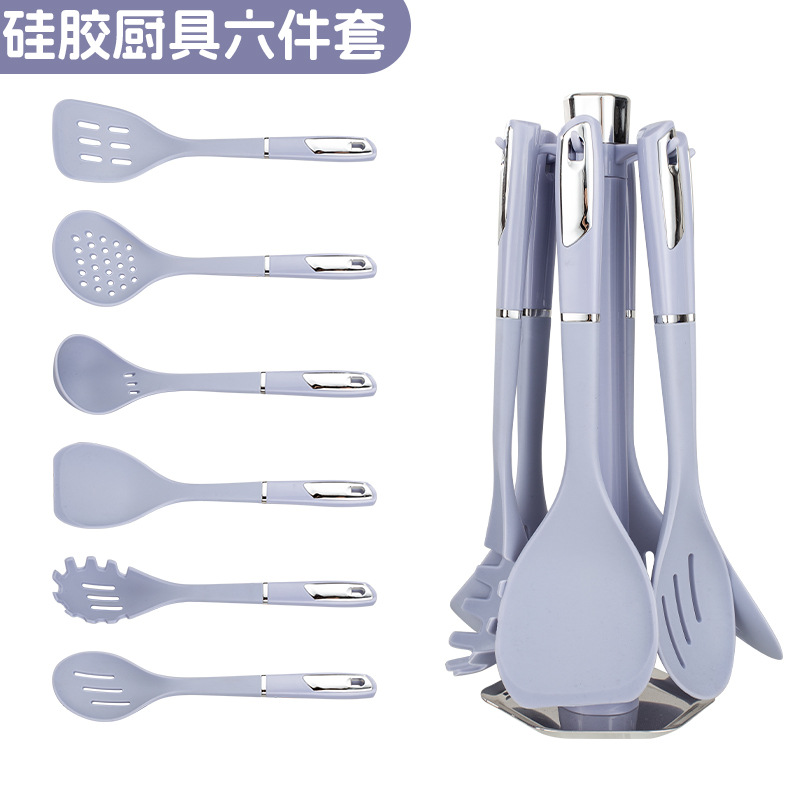 utensilios de cocina transfronterizos de silicona set de utensilios de cocina set de seis piezas con asiento de almacenamiento set de utensilios de cocina nueva moda 7 piezas