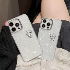 情侶卡通頭像貝殼紋適用14ProMax蘋果13手機殼iPhone15PM新款12硬