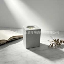 磨砂砂面方形陶瓷烛台北欧简约方柱茶蜡杯 ins 桌面香薰蜡烛容器