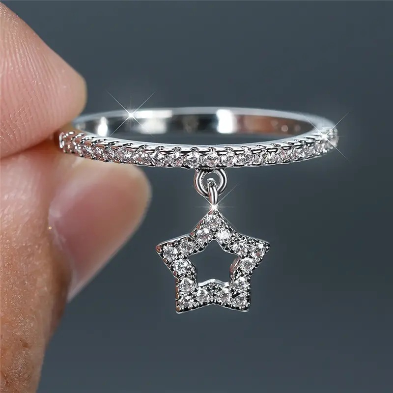 5g Weight Zircon Inlay Material Rings Classification 10, 5 Ring Size 1 Piece Quantity Casual, Daily, Shopping Occasion Copper Material Geometric, Star Pattern All Seasons Season Women's Gender Elegant, Modern Style Style Wholesale Jewelry Elegant Modern Style Geometric Star Copper Zircon Rings 4
