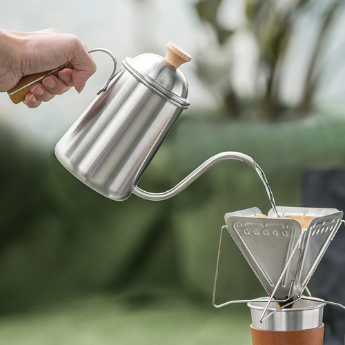 Hand brewed coffee pot stainless steel folding drip filter cup set fine mouth pot outdoor hand brewed camping coffee pot equipment
