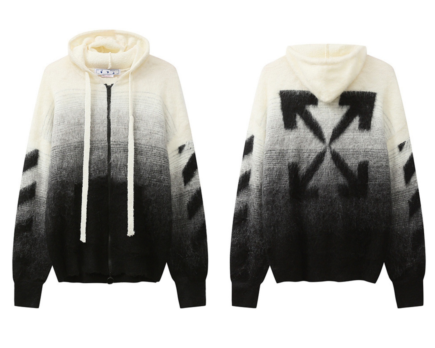 Off-White Zip Sweater Gradient Brushed Mohair Diag Arrows Black White