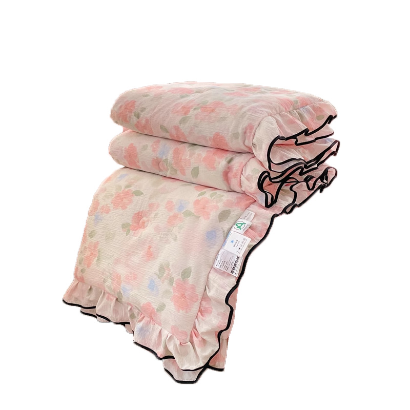 Edredón fresco de verano para niños de clase A de verano edredón de aire acondicionado de encaje de cuatro piezas lavable a máquina edredón fino de edredón de verano simple y doble