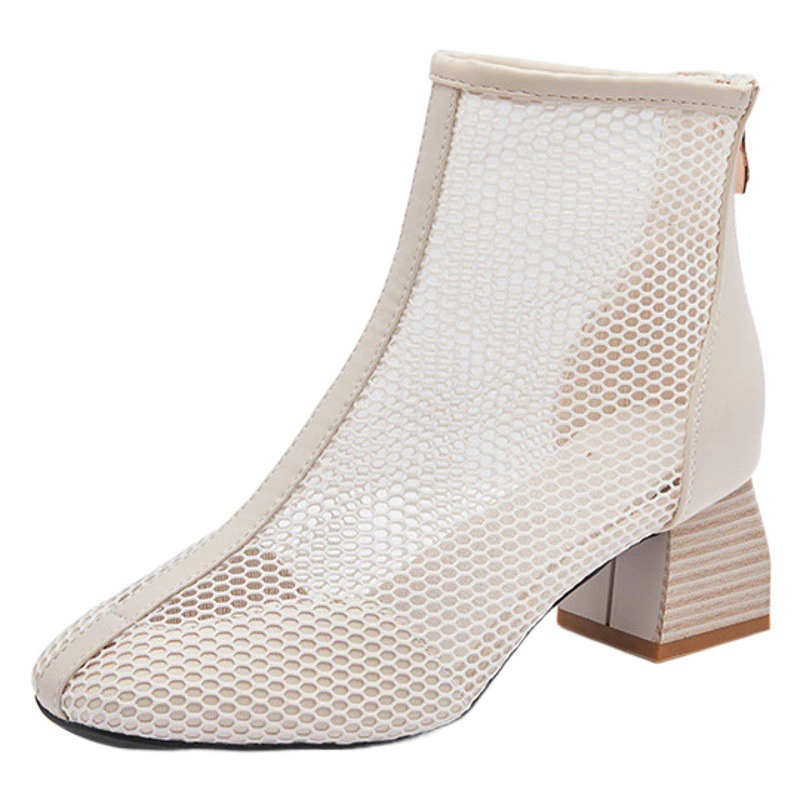 Новые модные сандалии 2024 года на среднем каблуке, сетчатые, с открытым носком, универсальные, на массивном каблуке, женские летние дышащие короткие сапоги