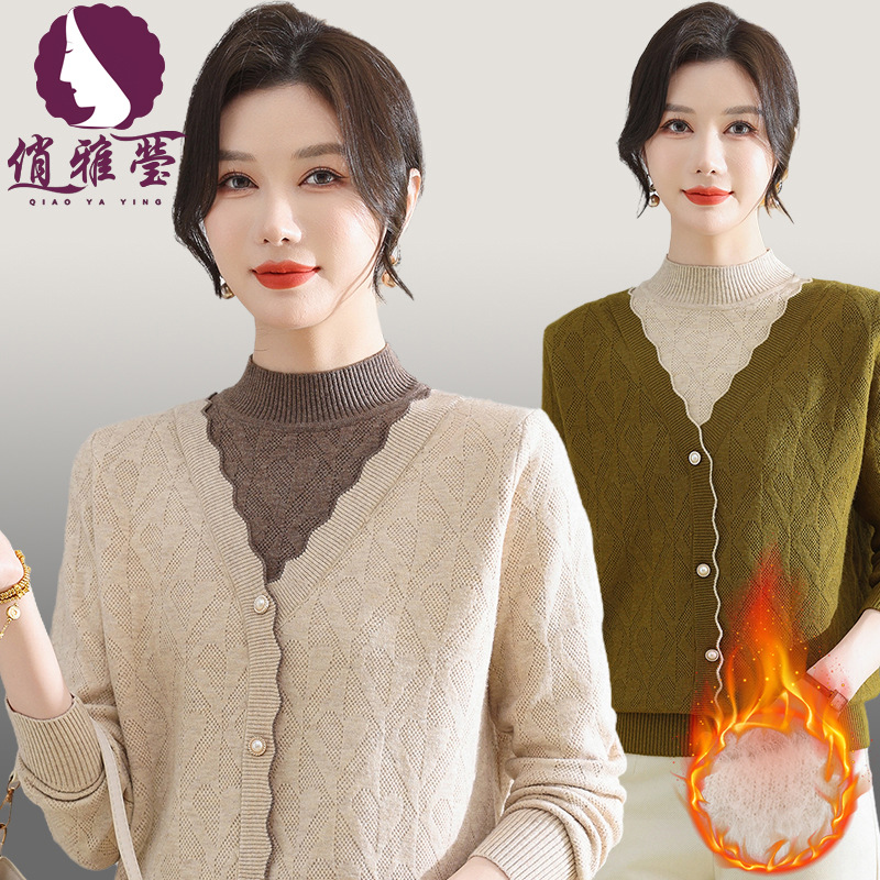俏雅莹冬季新款中老年女装半高领内搭保暖加厚针织衫妈妈装毛衣