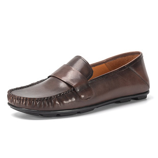 Summer British Square-Toe Men's Loafers Genuine Leather Slip-On Casual Driving Shoes with Soft Soles for Men