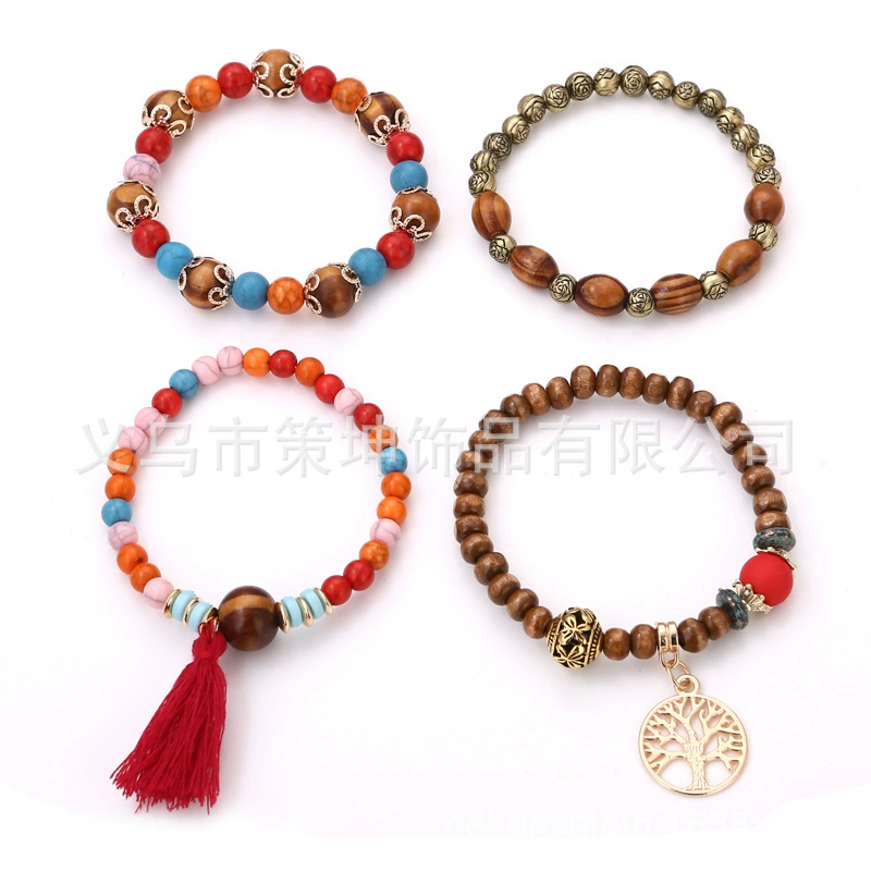 Ethnic elastic beaded bracelet, boho style, ethnic style, (Physicals)