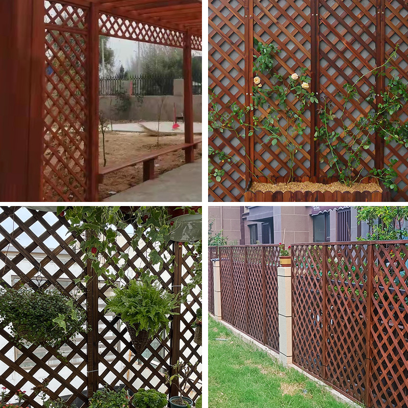 Anticorrosión de madera cercada valla valla de guardia patio pantalla de malla partición de madera carbonizada decoración al aire libre image 5