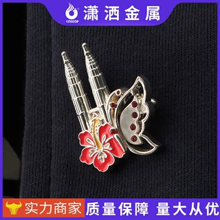 欧美跨境锌合金镶钻徽章定制双子塔别针时尚流行胸章服装配饰胸牌
