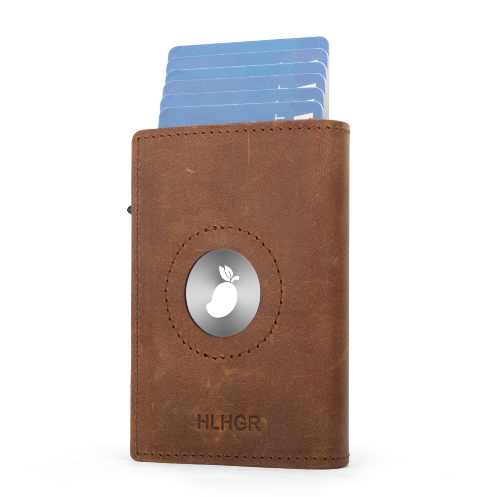 Amazon con airtag posicionamiento flip cartera RFID cubierta de tarjetas de cuero real tres plegables cartera de hombre de piel de caballo loco