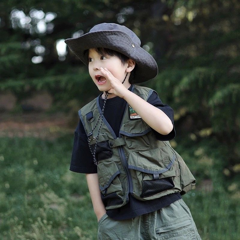 Children's Clothing Boys' Mountain-Style Vest Kids Outdoor Workwear Vest Spring 2025 New Autumn Army Green Top