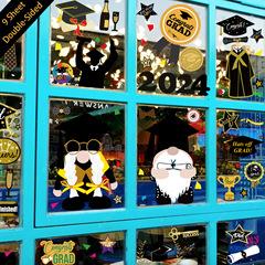 2024亞馬遜CONGRATS GRAD畢業季小矮人櫥窗玻璃帖靜電貼教師裝飾