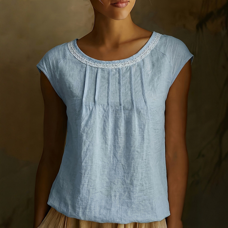 2026 Spring and Summer Cross-Border European and American Women's New Fashion Lace-Trimmed Thin Round-Neck Sleeveless Top for Women