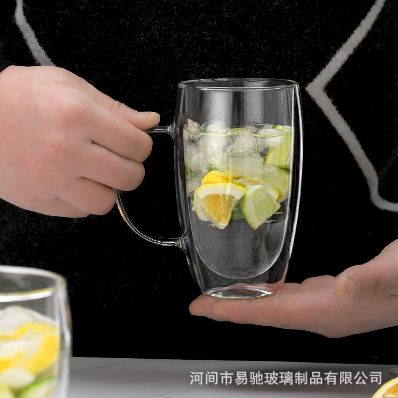 Taza de agua transparente para el hogar con mango taza de café aislada taza de huevo de borosilicato de vidrio de doble capa taza de jugo