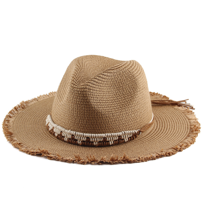 Verano nuevo comercio exterior transfronterizo de las mujeres sombrero de panamá borla original sombrero de paja sombrero de moda británica al por mayor
