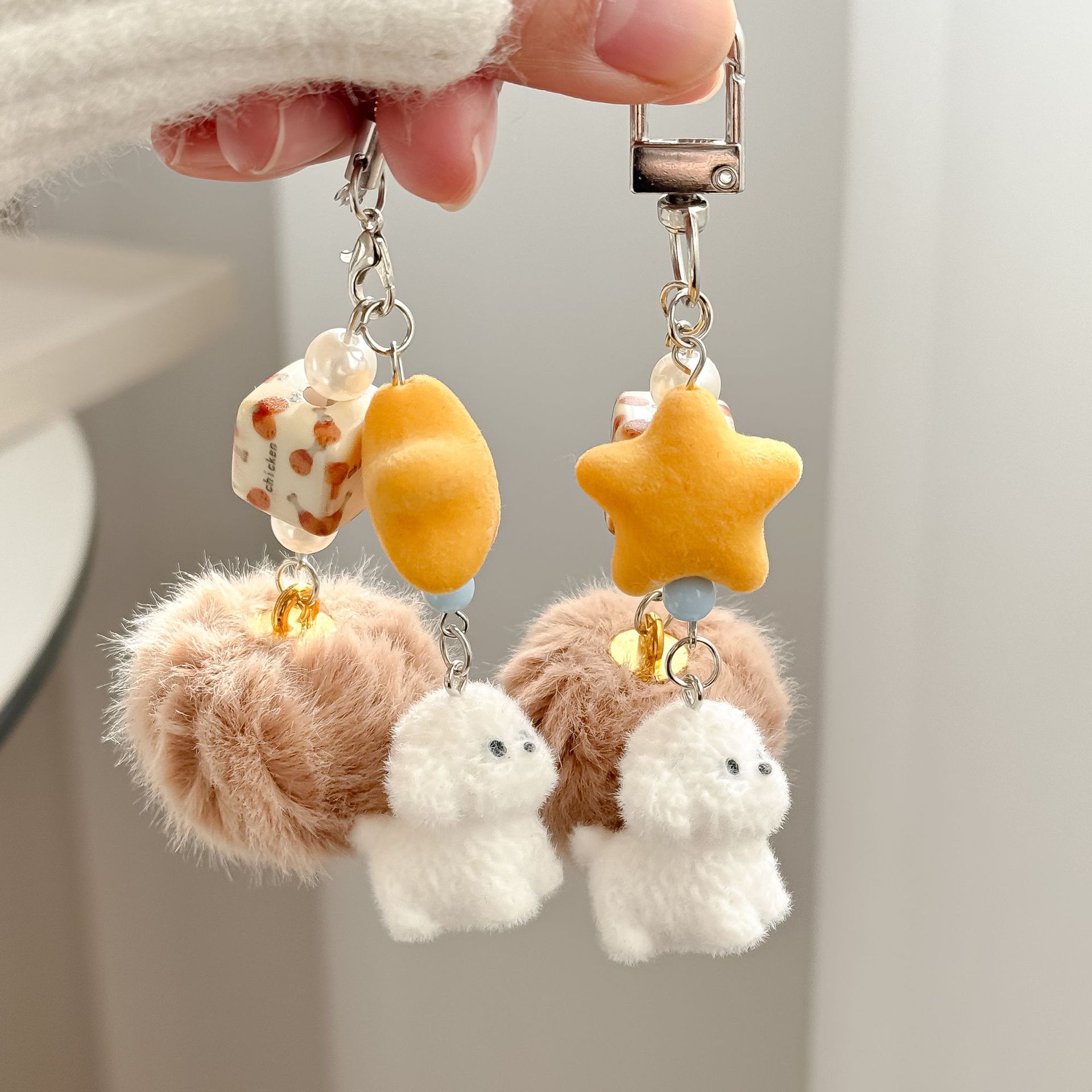 Chocolate-Colored Fluffy Healing Soft Cute Flocked Teddy Bear Phone Charm Bag Accessory Ins-Style Keychain