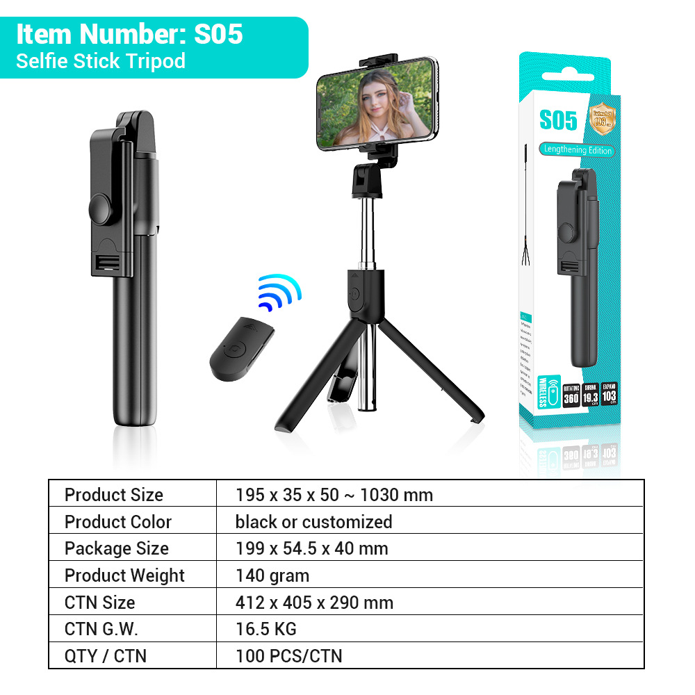 Versión extendida negra (tubo de acero inoxidable del control remoto Bluetooth de 100cm)