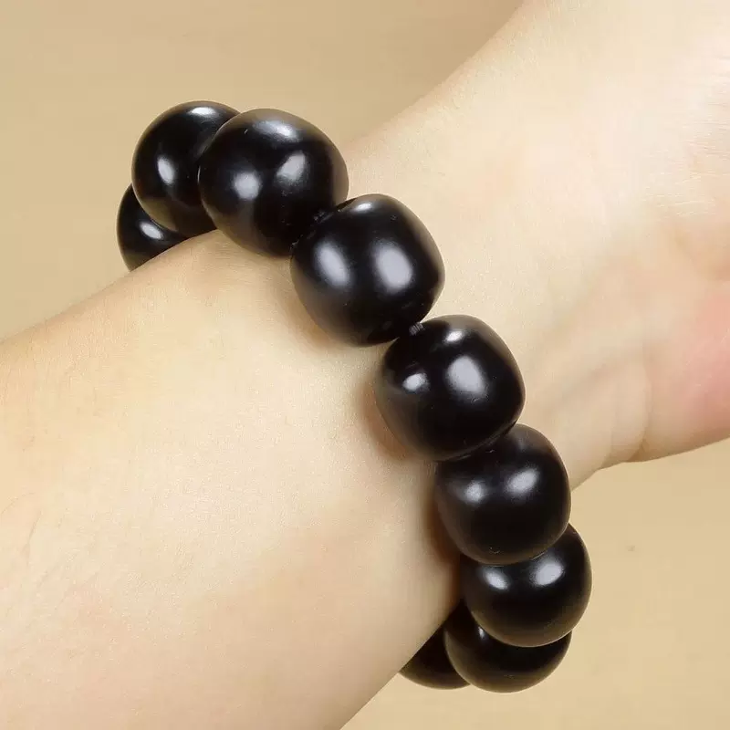 带证书和田玉墨玉男女老型手串男士玉石圆珠手链爸爸气质礼物