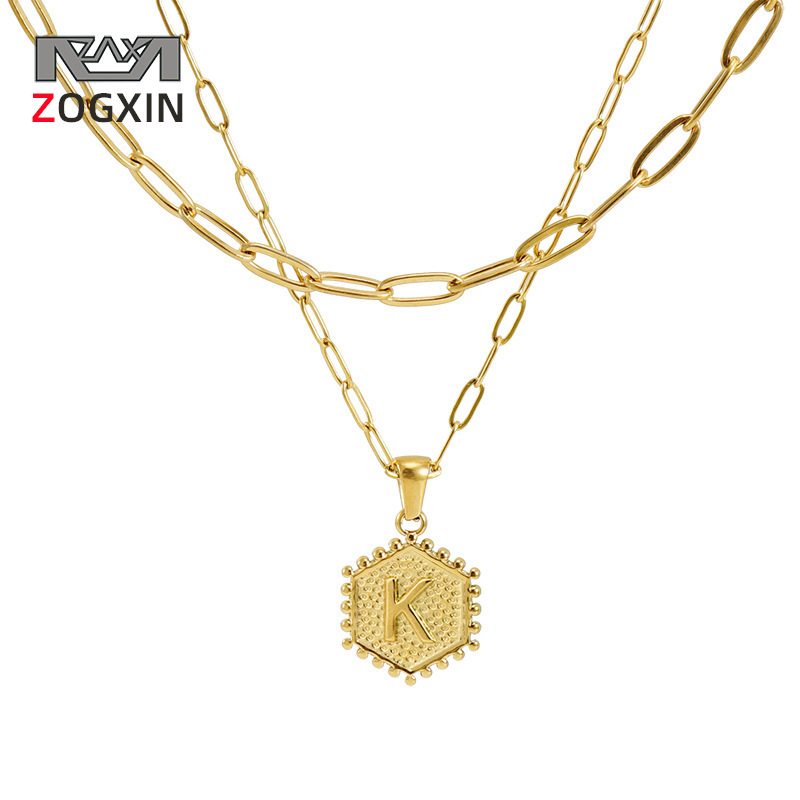 Cross-border Amazon 18K oro doble capa combinación collar mujer acero inoxidable 26 Inglés carta colgante collar de múltiples capas