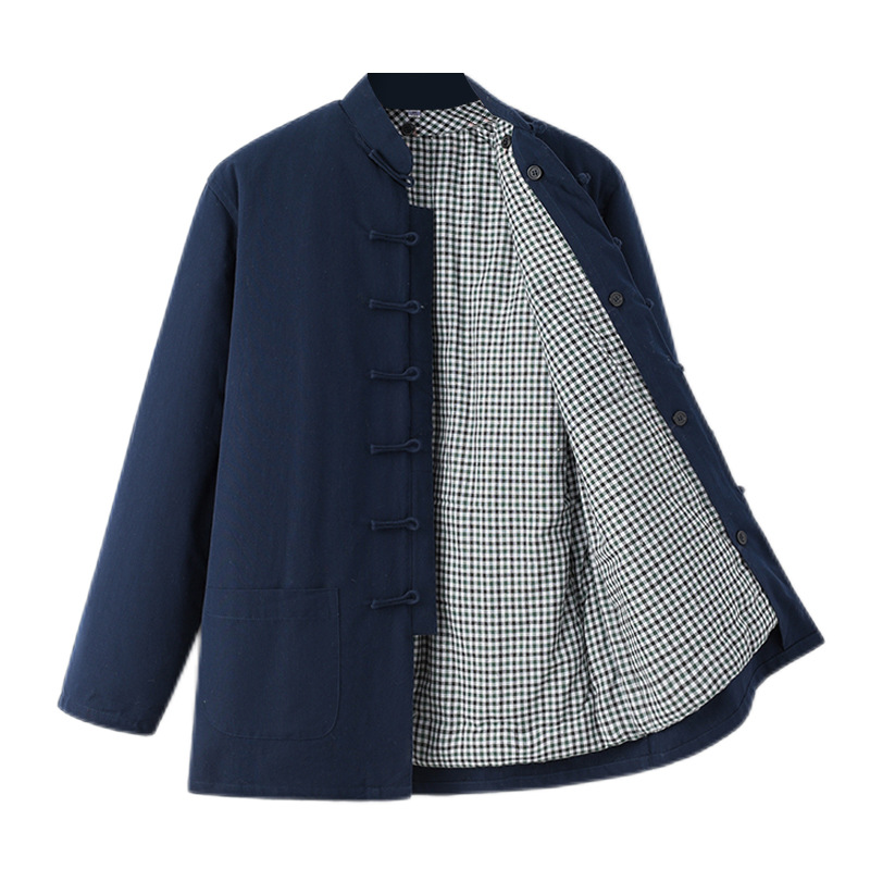 Invierno de mediana edad y ancianos engrosado cálido viejo algodón grueso chaqueta acolchada de algodón traje espiga hebilla hecha a mano de los hombres desmontable abrigo chino de algodón acolchado