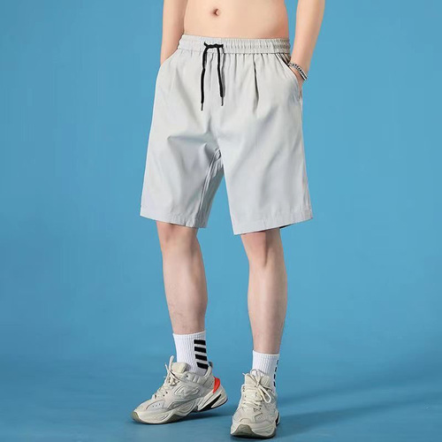 Summer Ice Silk Men's Five-Finger Shorts New Fashion Printed Thin Casual Sports Loose Beach Pants Cool Pants