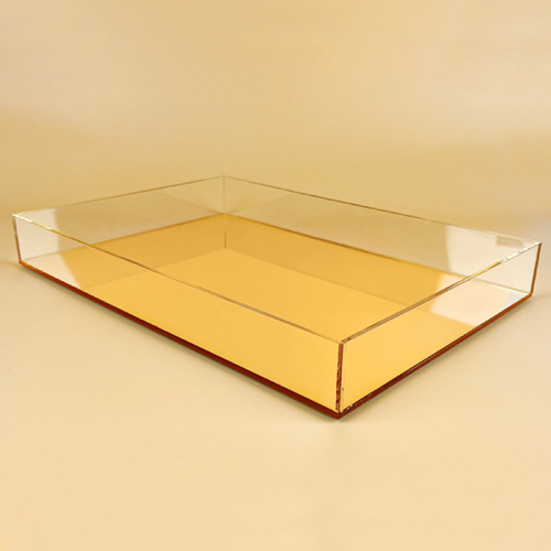 Custom Acrylic Handheld Storage Box Desk Cosmetics Divided Box Gold Mirror Acrylic Handheld Storage Box
