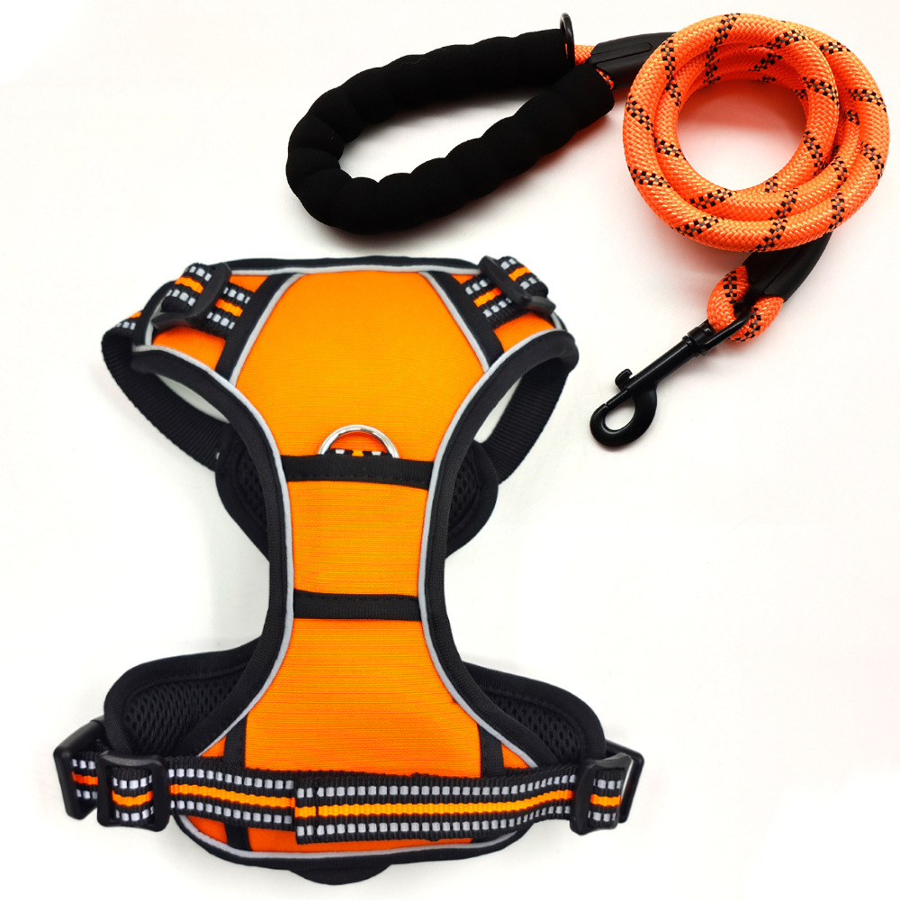 Pecho de mascota espalda reflectante cómodo a prueba de explosiones mango vertical pecho trasero traje de tracción perro caminando con mango chaleco de doble capa