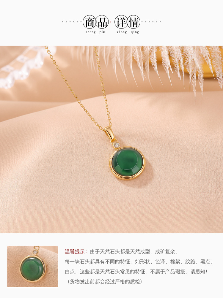 Mặt dây chuyền bạc S925 mạ vàng đính ngọc bích tự nhiên hình mặt nạ — Mặt dây chuyền đơn - không có chuỗi chi tiết 4