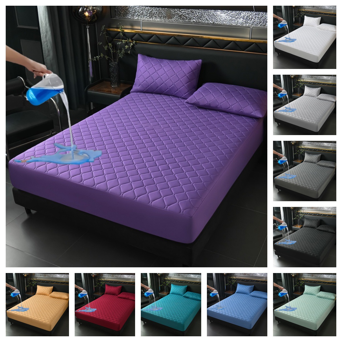 夹棉防水床笠纯色防滑设计席梦思(不包含枕套)全包床垫