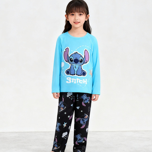 Children's Sleepwear Girls Spring and Autumn Season Children's Home Clothes Medium and Large Children Cartoon Summer Long Sleeve Long Pants Home Clothes Set