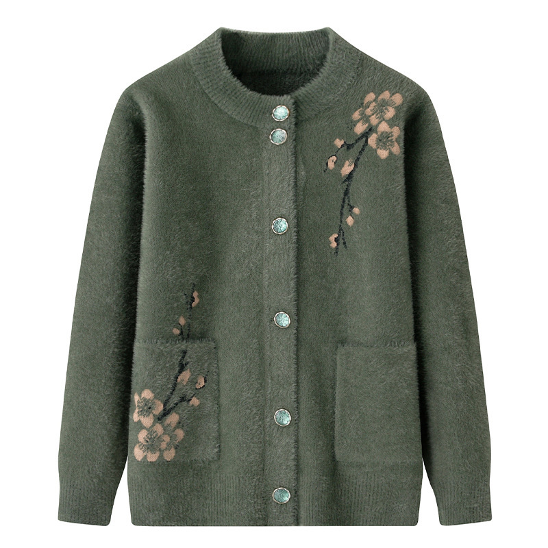New style long-sleeved cardigan for middle-aged and elderly women, plus size faux mink coat for autumn.