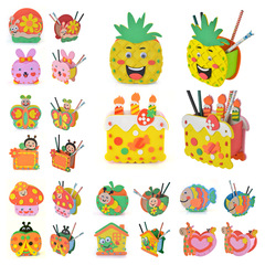 親子樂園六一兒童diy筆筒 幼兒園製作材料包 EVA親子貼畫  幼兒園