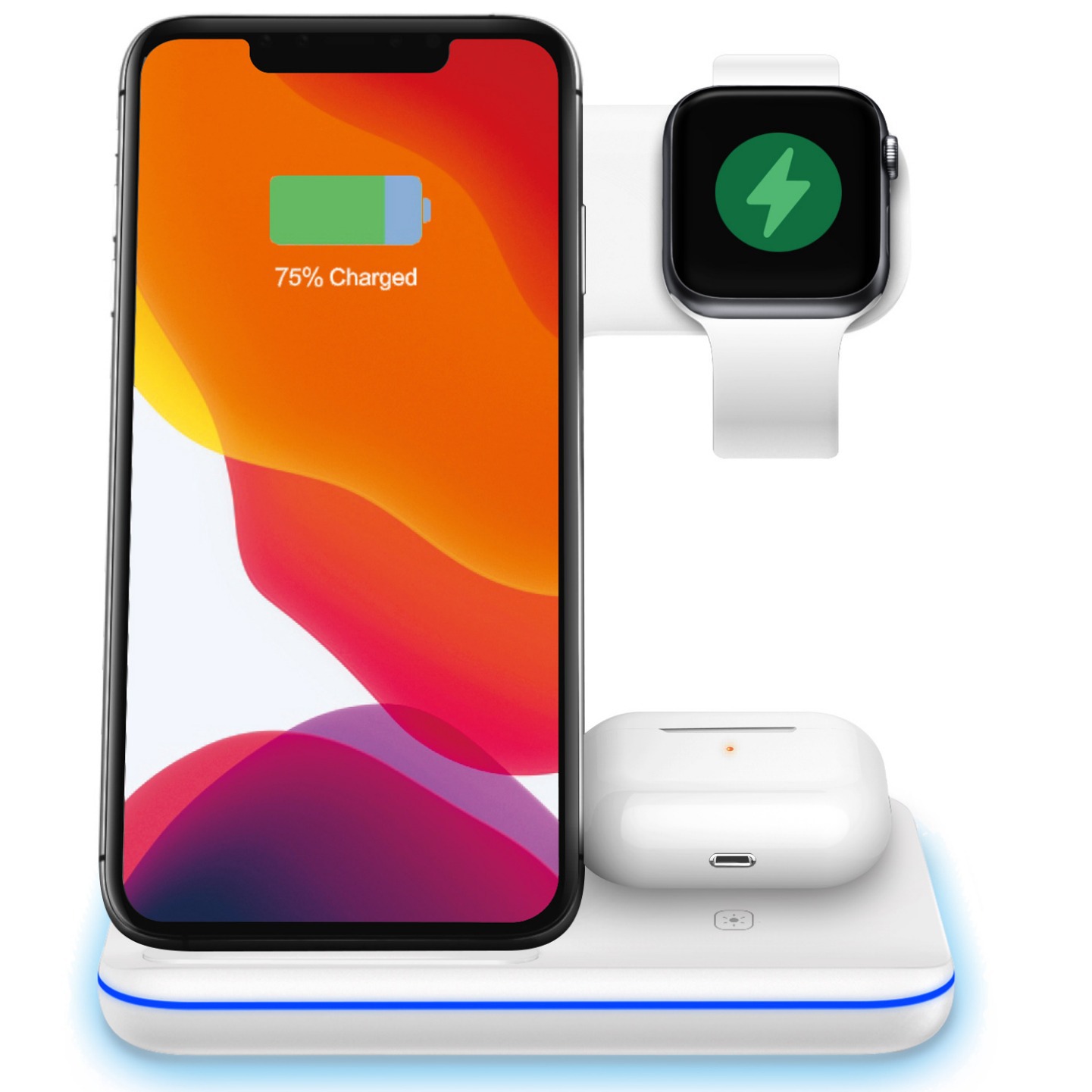 Cargador inalámbrico vertical de tres en uno 15W transfronterizo para el cargador inalámbrico multifunción de escritorio de Huawei Apple al por mayor