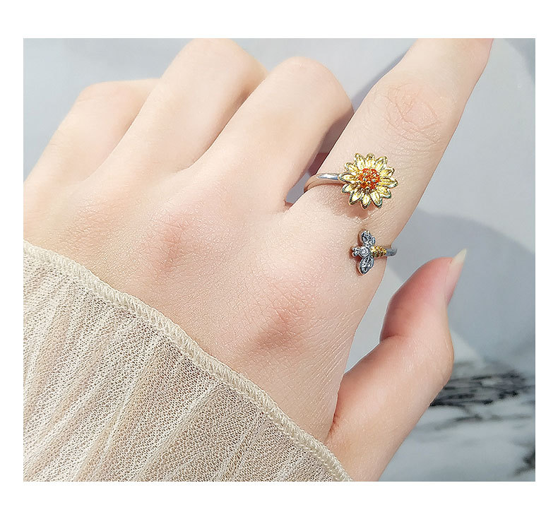Women's Gender Plating Design 925 Sterling Silver Sunflower Open Rings Anxiety Ring 925 Sterling Silver Rings