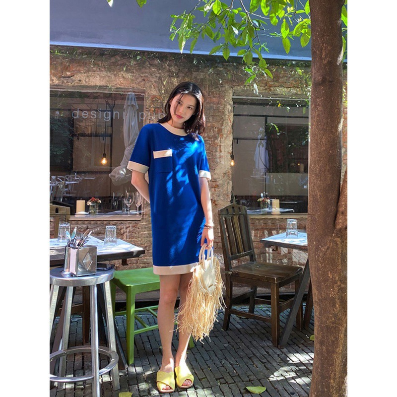 帮手主图-网红2021夏季女装新款显瘦法式桔梗复古针织连衣裙