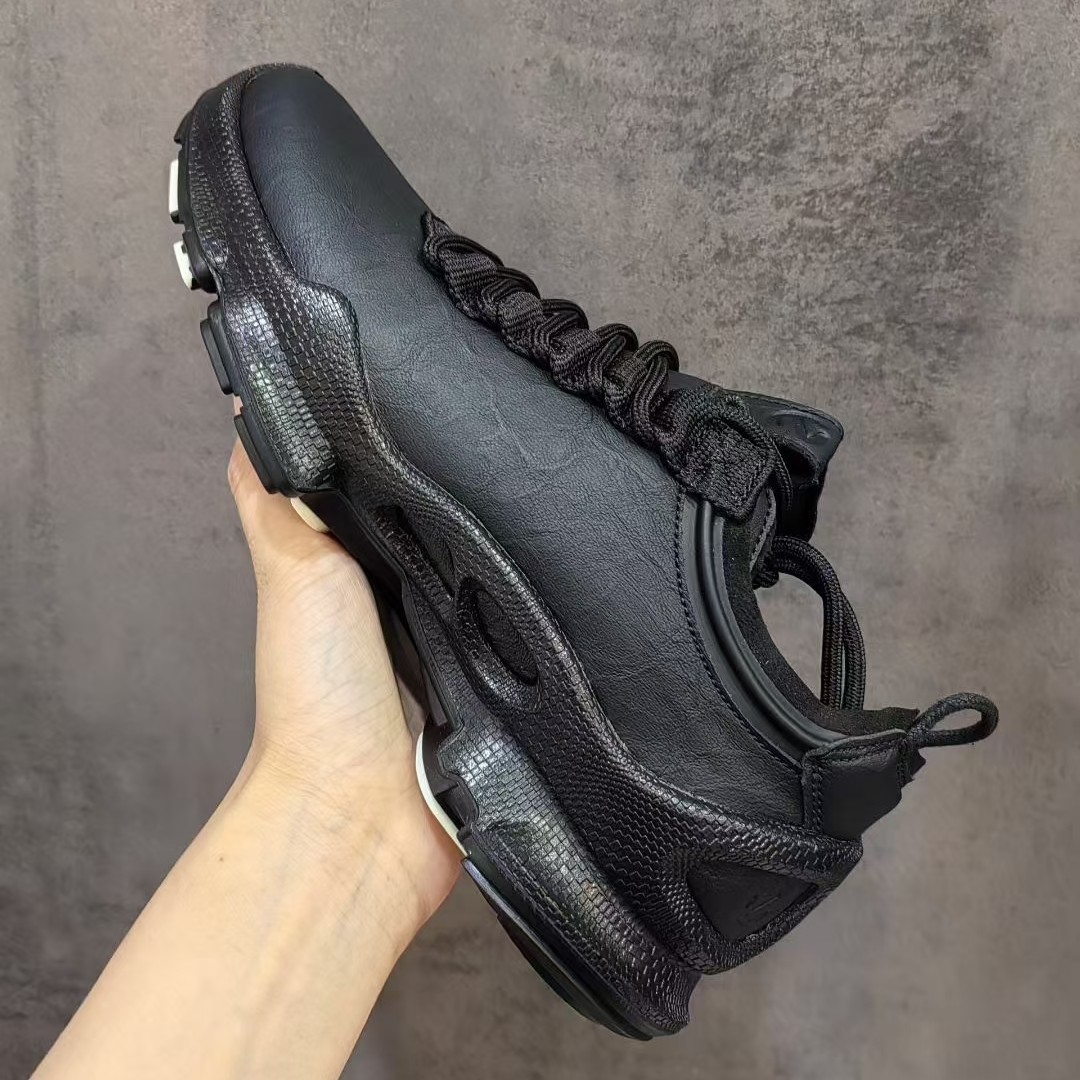 跨境男鞋头层牛皮休闲运动户外头层牛皮透气休闲跑步鞋黑色包邮