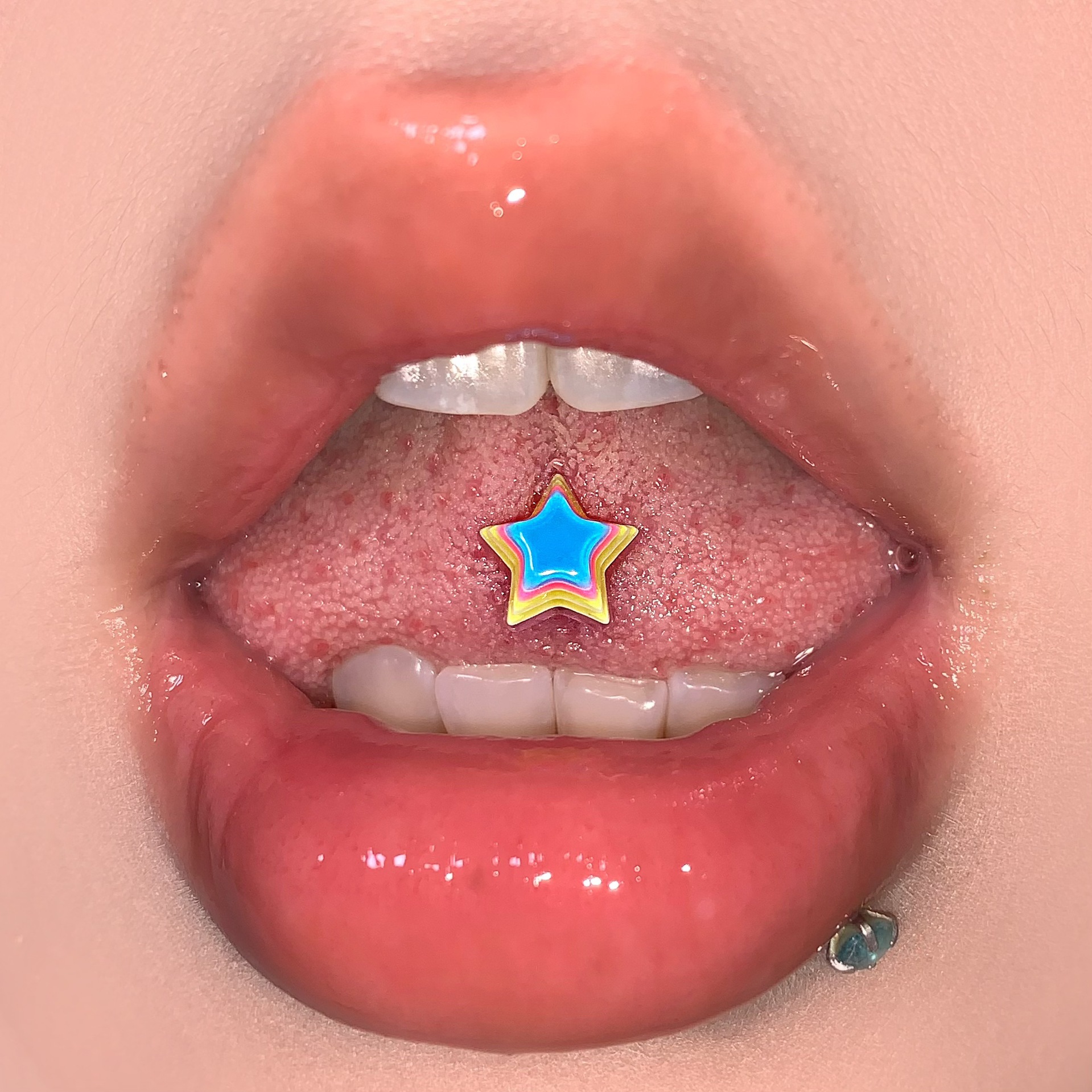 Labret stud lip piercing jewelry styling detail