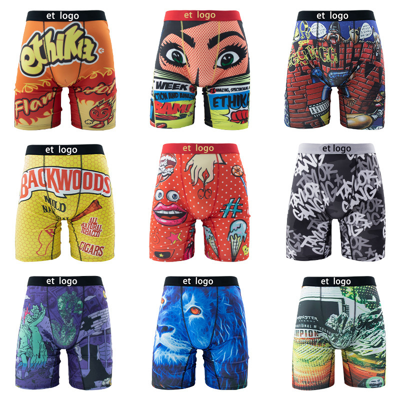 [European and American Hot Style] International Ethika Same Style Men's Trendy Brand Sports Tight Breathable Polyester Printed Underwear